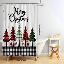 1 pieza/4 piezas Juego de cortina de ducha multifuncional con árbol de Navidad feliz y renos, incluye 12 ganchos gratis, crea un ambiente festivo, alfombra de baño, alfombra en forma de U y alfombra redonda para el inodoro, adecuado para todas las escenas navideñas del baño