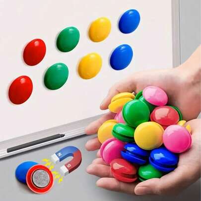 20/50/80pcs Round Refrigerator Magnets, Blue+Red Strong Whiteboard Magnets, Suitable For Office, Bulletin Board, Notice Board, Planning Board, School, Postcards, With Iron Box, Diameter 20mm, Thickness 8mm, Back To School