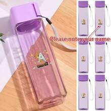 زجاجة مياه شفافة سعة 500 مل مع تصميم اسم/نص مخصص، زجاجة مياه رياضية محمولة وكأس للشرب، أدوات مطبخ محكمة الإغلاق، اكسسوارات أدوات شرب خفيفة الوزن للسفر والخارج، مبتكرة بحرف أولي كرتوني لصبي وفتاة للعودة إلى المدرسة