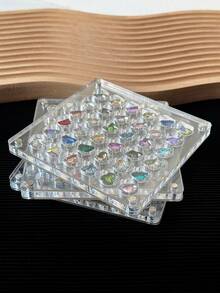 1pc 36/64/100 Slots Acrylic Nail Art Rhinestone Jewelry Display Box, Double-Sided Round/Square Showcase Box, Magnetic Nail Accessories Storage Organizer, Empty Box Without Rhinestones