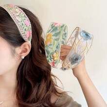 3件套优雅百搭花卉刺绣发带，适合女性日常佩戴、通勤、上学、工作、海滩、派对、母亲节礼物等场合。发带、发箍、发饰、头饰 - 彩色 - 查看 6