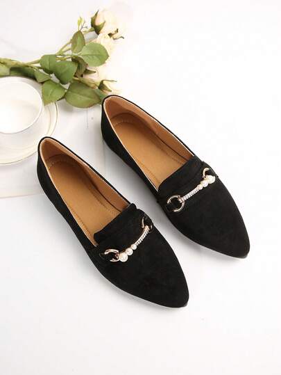 2025新款尖头黑色女士平底鞋，软底办公室工作乐福鞋，舒适防滑妈妈鞋，时尚百搭牛津鞋