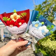 Handmade Mini Knitted Flower Bouquet, Creative Gift For Teachers' Day, Friends, Everlasting Floral Arrangement