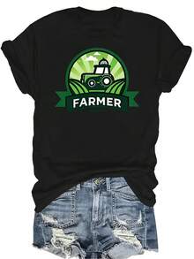 Camiseta transpirable y ligera con estampado de tractor para hombres, mujeres y unisex. Camiseta de manga corta de cuello redondo, casual y de verano, con diseño versátil y adecuada para adolescentes y adultos - Negro - Ver 1