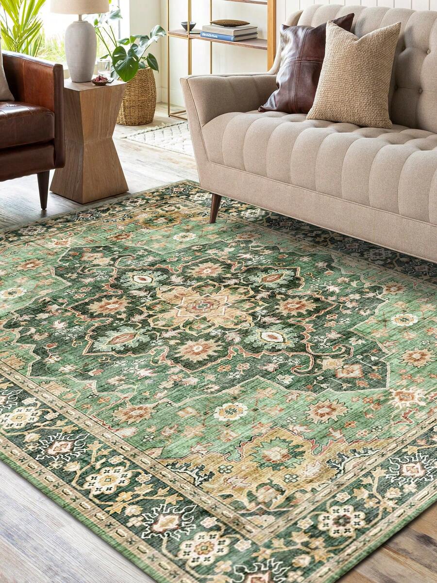 1 tấm thảm phong cách cổ điển, thảm hình chữ nhật bằng polyester truyền thống Bohemian màu đỏ cũ dễ giặt, thích hợp cho phòng khách, hành lang, đầu giường, phòng khách, phòng ngủ, văn phòng, nhà bếp, trang trí nhà kiểu nông trại