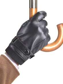 1 双男士仿皮手套，保暖内衬，防风防水，冬季保暖手套，适合驾驶、骑行、户外活动，秋季装饰 - 羅口單邊 - 查看 3