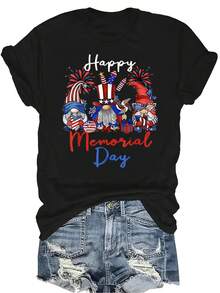 Camiseta de mujer y unisex con bandera de EE. UU. para el Día de los Caídos y el 4 de julio, de estilo casual y transpirable, con cuello redondo y manga corta, adecuada para adolescentes y adultos - Negro - Ver 1