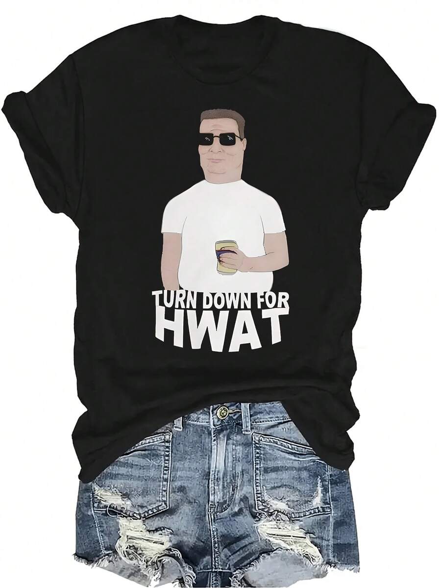 Camiseta con patrones interesantes para mujer y unisex, de verano, casual, transpirable, con cuello redondo, manga corta, estilo urbano y versátil, adecuada para adolescentes y adultos - Negro - Ver 1