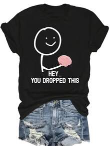 Camiseta con patrones interesantes para mujer y unisex, de verano, casual, transpirable, con cuello redondo, manga corta, estilo urbano y versátil, adecuada para adolescentes y adultos - Negro - Ver 1