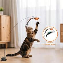 5pcs Juguetes para Gatos Interactivos, 2 Pajaritos Voladores con Campanas, Varita Juguete para Gato, Ventosa Fija, Cuerda Pegajosa, Juguetes Gato Divertidos y Resistentes - 1 - Ver 3