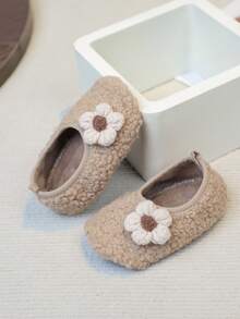 1 双幼儿花卉保暖内衬防滑软底室内拖鞋，温暖舒适，易于穿着和清洁，适合男婴和女婴，理想的节日礼物