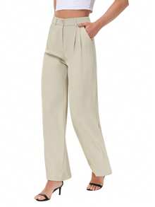 Women Wide Leg Flowy Casual Palazzo Loose Dress Pants Classic Stylish Stretchy High Waist Business Workout Trousers - màu xanh lá cây nhạt - Xem 1