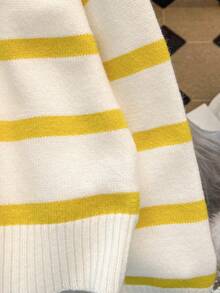 秋冬新款拉链女条纹针织毛衣，时尚简约套头衫，百搭 - 淡黃色 - 查看 7