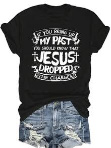 Camiseta con patrones interesantes para mujer y unisex, de verano, casual, transpirable, con personalidad, cuello redondo, manga corta, estilo urbano, versátil, adecuada para adolescentes y adultos - Negro - Ver 1
