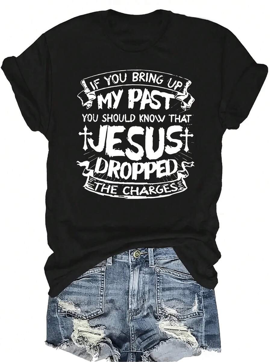 Camiseta con patrones interesantes para mujer y unisex, de verano, casual, transpirable, con personalidad, cuello redondo, manga corta, estilo urbano, versátil, adecuada para adolescentes y adultos - Negro - Ver 1