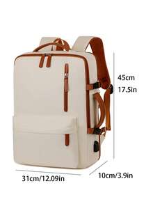 Zaino da viaggio espandibile, zaino per laptop multifunzione di grande capacità per donne - Beige, cinghie regolabili, scomparti multipli, materiale in nylon, zaino da lavoro