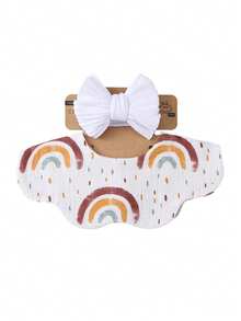 Baby Nylon Bow Knitted Headband, Floral Crinkle Fabric 360° Fake Collar, Cloud Drool Bib, Cute Infant Feeding Bibs Set - Multicolor - View 16