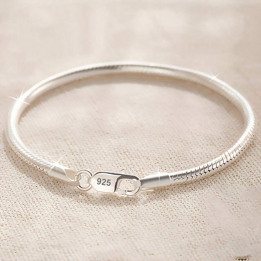 925 纯银蛇骨手链 - 简约风格 - 镀银 - 男女皆宜 - 日常和派对佩戴 - 情人节礼物 - 四季珠宝 - 16-23 厘米