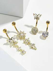 4pcs 14G Stainless Steel Fashionable Navel Rings, Suitable For Daily Wear, Festivals, Beach Vacation