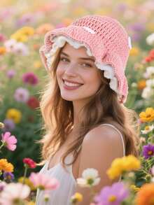 1 件女士手工针织蘑菇帽，可爱小红帽风格，温暖冬季休闲装，节日聚会 - 紅色 - 查看 9