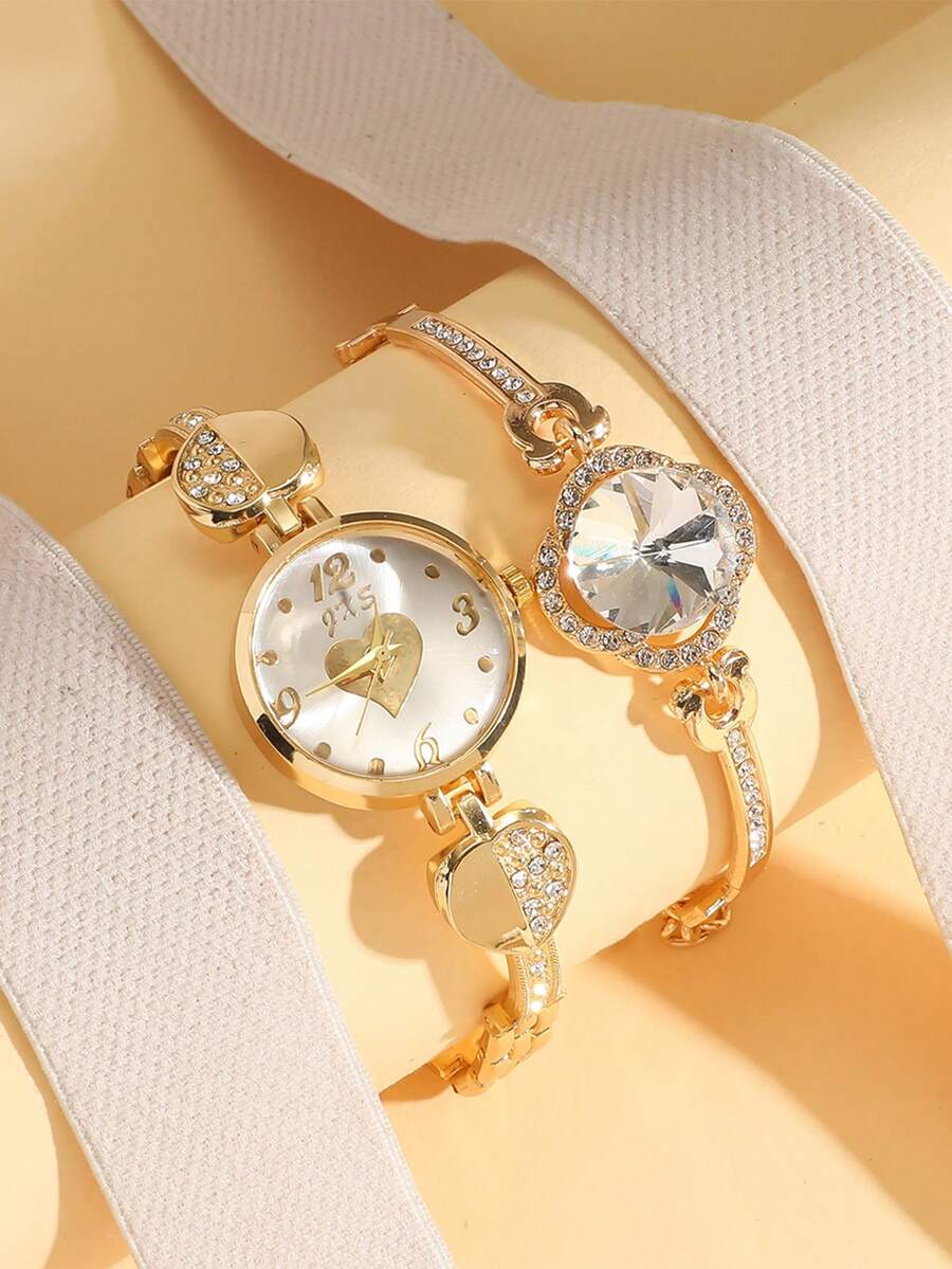 3pcs/Set Luxury New Women's Square Fashion Versatile Steel Band Quartz Wrist Watch, Bracelet Watch Set Jewelry, Suitable For Daily Matching, Birthday, Anniversary, Halloween, No Gift Box - Multicolor - View 1