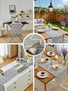1pc Gray Geometric Wave Pattern Table Runner, Bohemian Minimalist Style, Machine Washable, Suitable For Sideboard, Shoe Cabinet, Cabinet Cover, Kitchen, Dining Room, Dining Gathering, Picnic, BBQ, Camping, Outdoor, Holiday, Party Decor, Home Decor, All Seasons, Autumn Decor