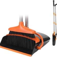 Broom And Dustpan Set With Long Handle And 6 Bonus Cleaning Tools, Upright Standing Combo With Self-Cleaning Teeth & Windproof Dustpan For Pet Hair, Home, Kitchen, Garage, Apartment - 黑黑橙色 - 查看 8