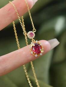 1 件 S925 银方晶锆石镶嵌复古红宝石蝴蝶吊坠项链，优雅精致的珠宝，适合女性参加派对和宴会 - 金黃色 - 查看 4
