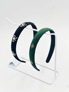 2pc/ Bow-Shaped Bee Rhinestone Women's Hair Accessory Headband, Black And Green Combination, Featuring A Retro Style That Is Versatile And Suitable For Daily, Casual, Date, Party, Home, Face-Washing, Outdoor Activities And More. Hair Band Accessory.