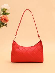 时尚休闲压花腋下包/单肩包，适合女士日常穿着 - 紅色 - 查看 4