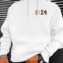 Hoodie 8: 24 Printed  Pocket Hoodie Casual Long Sleeve Hoodie Pullover Men's Tops, For Fall And Winter, Machine Wash - Black - View 4