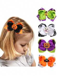 1pc Halloween Kids Dual-Color Bow Hair Clip, Cute Party Decor Prop Headpiece, Creative Polka Dot Pumpkin Hair Accessory, Festive Decorative Item