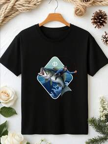Men's Cool Casual Graphic Tees Funny Dad Papa Boys Fishing T-Shirts Black White Options Oversized Crewneck Cotton Summer Top Short Sleeve Man Riding Fish With Rod And Reel Humorous Graphic T-Shirts For Him Plus Size S-3XL Premium Quality Unique Graphic Tees,Fall Shirts Birthday Gift For Men Father
Black - 黑色 - 查看 2
