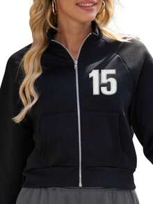 Custom Women's Short Jacket For Fall,Fall Clothes For Women,Winter Clothes For Women,Halloween Clothes Women,Flocked Print, Half-Zip Stand Collar. Casual Black Outerwear,Perfect For Going Out, Shopping, Holidays, Parties, Gatherings Or Travel.