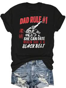 Camiseta con patrones interesantes para mujer y unisex, de verano, casual, transpirable, con cuello redondo, manga corta, estilo urbano y versátil, adecuada para adolescentes y adultos - Negro - Ver 1