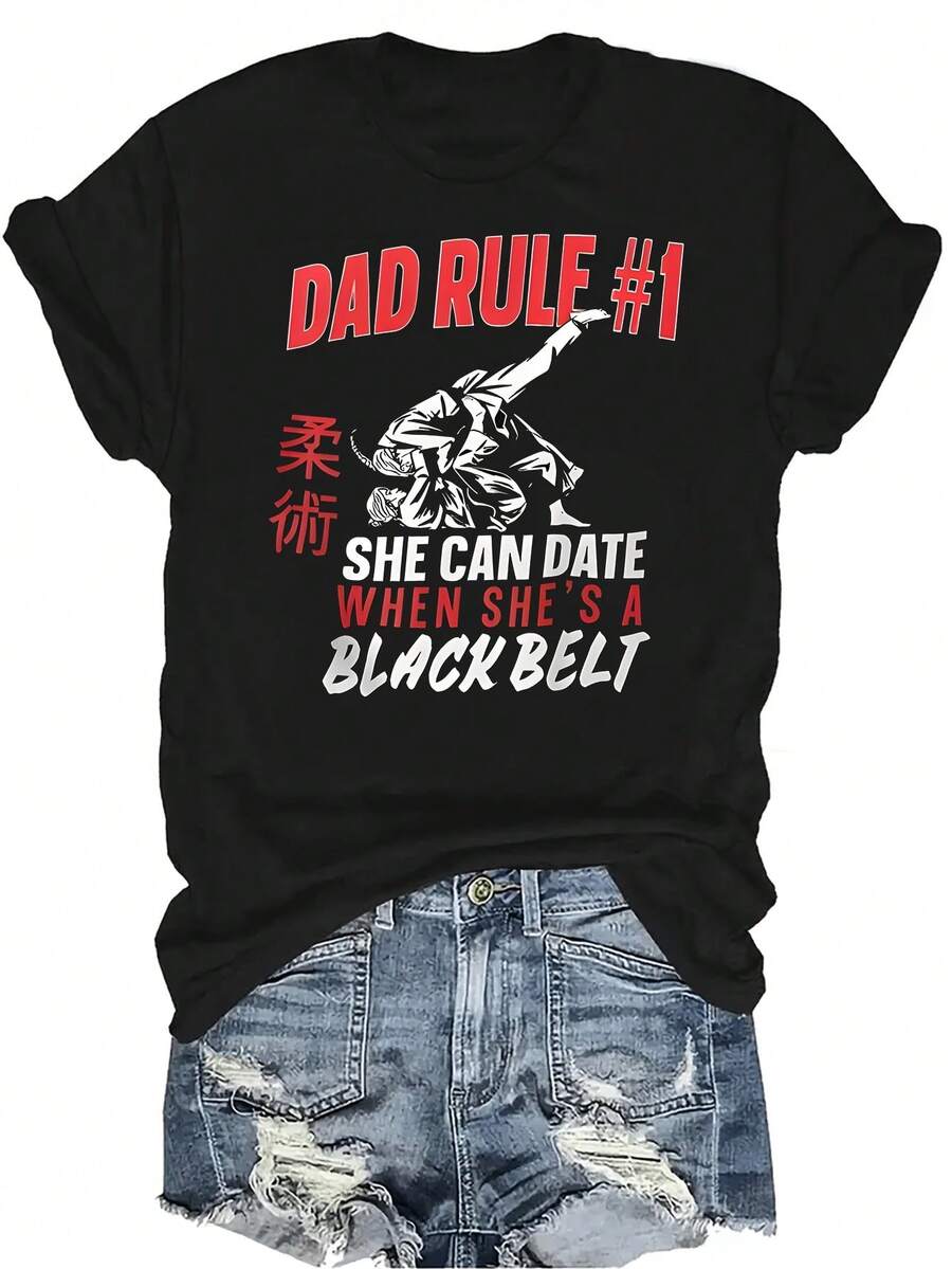Camiseta con patrones interesantes para mujer y unisex, de verano, casual, transpirable, con cuello redondo, manga corta, estilo urbano y versátil, adecuada para adolescentes y adultos - Negro - Ver 1