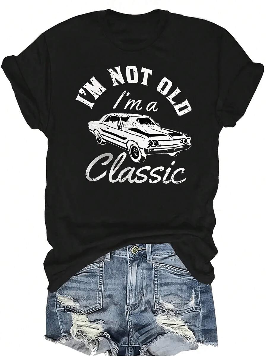 Camiseta con patrones interesantes para mujer y unisex, de verano, casual, transpirable, con cuello redondo, manga corta, estilo urbano y versátil, adecuada para adolescentes y adultos - Negro - Ver 1