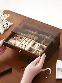 Hộp đựng trang sức cao cấp bằng gỗ óc chó đen, hộp đựng trang sức 3 tầng bằng gỗ có ngăn kéo và chất liệu acrylic trong suốt. - Hộp nữ trang - Xem 5