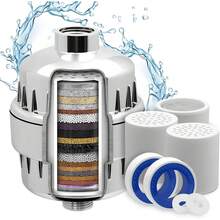 Regadera, Filtro de Ducha Agua Universal de 20 Etapas,Incluye 3 Cartuchos de Filtro Reemplazable,Purificador de Agua Para Todo Tipo de Cabezas de Duchas (Cromo) - Negro - Ver 9