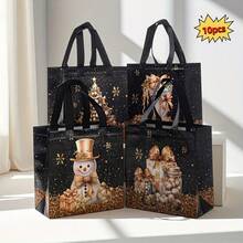 5/10/25 pièces Sacs cadeaux de Noël, sacs cadeaux de Noël noirs élégants avec poignées solides - motifs de feuille d'or de luxe (arbres, flocons de neige) - sacs non tissés convenant pour Noël, Nouvel An, fête, cadeaux de mariage - emballage cadeau et décorations de fête de Noël premium, sacs cadeaux de fête de Noël, sacs de fête durables