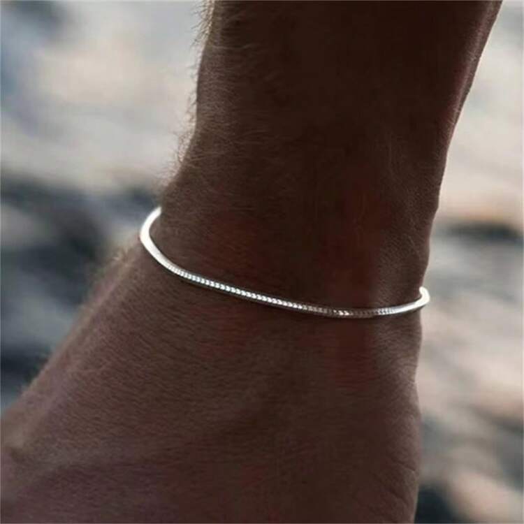 Simple Silver Color Stainless Steel Twist Chain Bracelet For Men Hip Hop Jewelry - Silver - View 17