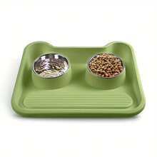 Auslaufsichere Edelstahl-Futternäpfe mit rutschfestem Boden - Doppelte Futter- und Wassernäpfe für Hunde & Katzen, einfach zu reinigen, robustes Design für kleine bis mittlere Rassen, gelbe Kunststoffschale mit erhöhten Rändern, Katzenfütterungsstation, schlankes Napfdesign, leicht zu reinigendes Material