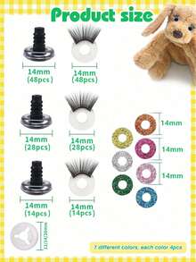 48 chiếc mắt an toàn 14mm bằng nhựa lấp lánh kèm lông mi và vòng đệm cho Amigurumi 7 màu mắt móc thủ công dùng để làm búp bê nhồi bông rối DIY - Nhiều màu - Xem 4