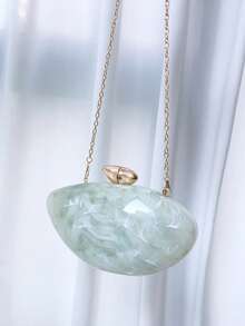 1pc Teal Marble Striped Stylish High-End Ballroom Accessory Evening Clutch Bag, Women's Handbag Shoulder Crossbody Asymmetrical Shape - Cadet Blue - View 10