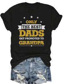 Camiseta "El mejor papá ascendido a abuelo" para mujeres y unisex, de verano, casual, transpirable, con personalidad, cuello redondo, manga corta, ropa de calle, versátil, adecuada para adolescentes y adultos - Negro - Ver 1