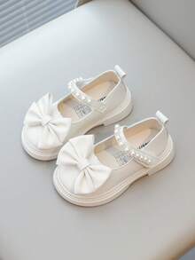 1 Pair Solid Color Bow Decor Black Flat Princess Style Loafers, Comfortable & Fashionable Children Flat Shoes