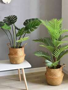 编织收纳篮折叠衣物洗衣篮草编柳条藤条收纳花盆沙滩野餐篮 - A - 查看 2