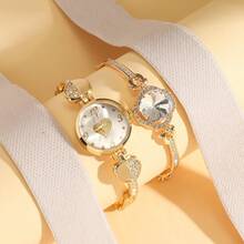 3pcs/Set Luxury New Women's Square Fashion Versatile Steel Band Quartz Wrist Watch, Bracelet Watch Set Jewelry, Suitable For Daily Matching, Birthday, Anniversary, Halloween, No Gift Box - Multicolor - View 6