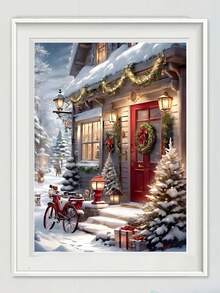 1 pezzo Kit di pittura di diamanti natalizia per adulti, kit di pittura di diamanti con bicicletta invernale e paesaggio nevoso, set di arte e artigianato con cristalli e gemme, per decorazione domestica, senza cornice, dimensioni 30x40cm, 40x50cm, 50x60cm