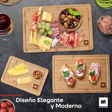 Juego 3 Tablas para Picar de Madera de Bambú. Tablas de Cocina para Cortar Premium, Gruesas, Duraderas y Resistentes, con Ranura Anti Escurrimiento y Diseño Ergonómico. 100% Biodegradables - Conjunto de 3 (Ch/M/G) - Ver 6